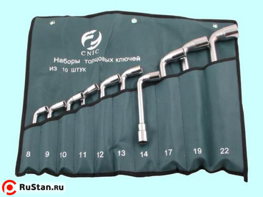 Набор ключей Торцевых коленчатых 2-х сторонних из 10-ти шт. 8-22мм хром, в сумке "CNIC" фото №1