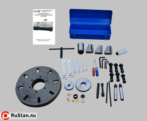 В ЗИП входят ключи, масленка, обратные каленые кулачки, неподвижный центр МТ №4, конус-переходник с МТ-6 на МТ-4, сменные шестерни для гитары, планшайба, набор ключей и руководство пользователя. фото №19 METAL MASTER Z41150 фото №19